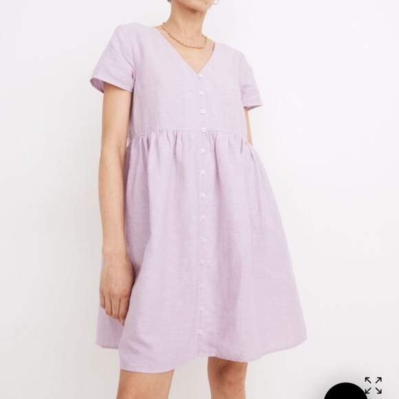 Madewell Lilac Linen Alexandra Button-Front Mini Dress - Picture 1 of 4